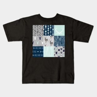 Patchwork Deer - Mint, Navy and grey Kids T-Shirt